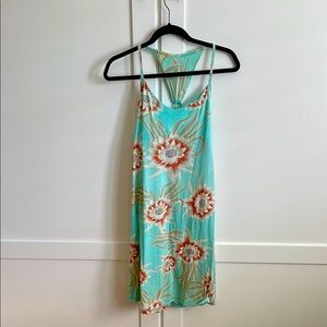 Patagonia Cotton Floral Sleeveless Dress - Turquoise Blue and White